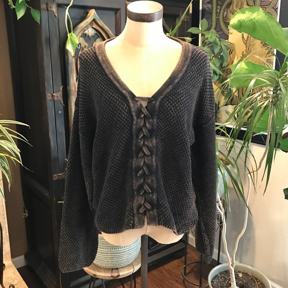 Very J acid wash thermal Waffle Knit slouchy top - Picture 3 of 8